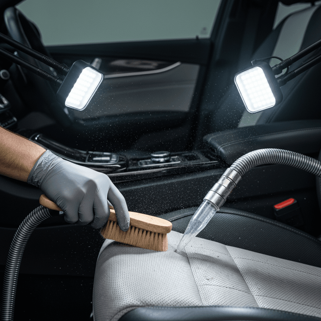 Car leather interior restoration in progress